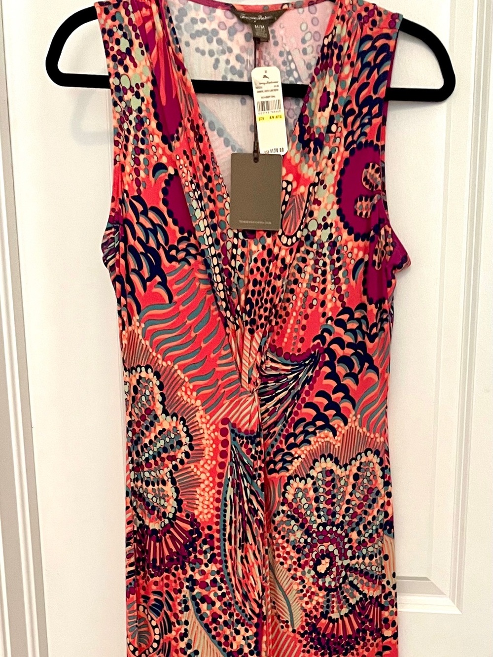 Tommy Bahama Bright Coral Multi-Color Pattern Maxi Dress